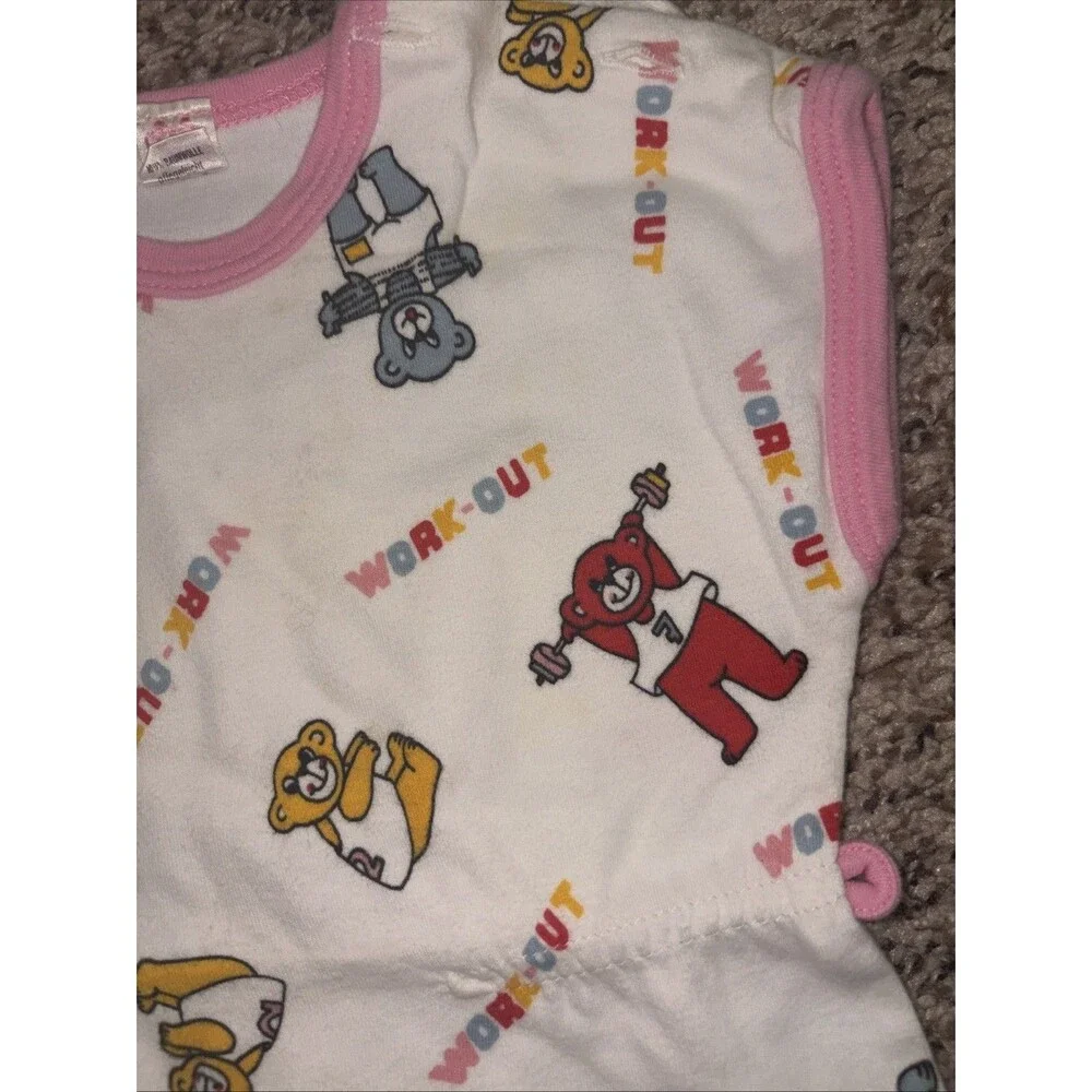 Vintage 80s Baby Dress Bears Rainbow Workout 6-12m Infant Retro Nostalgic